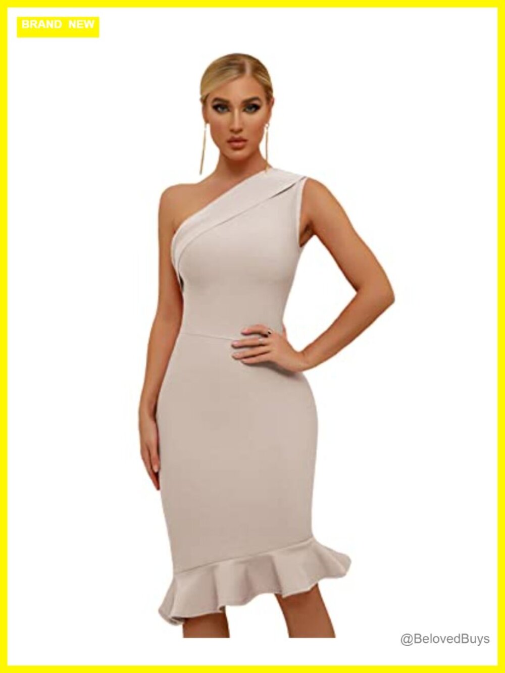 Sexy One Shoulder Bandage Mermaid Cocktail Midi Dress Club Night Out